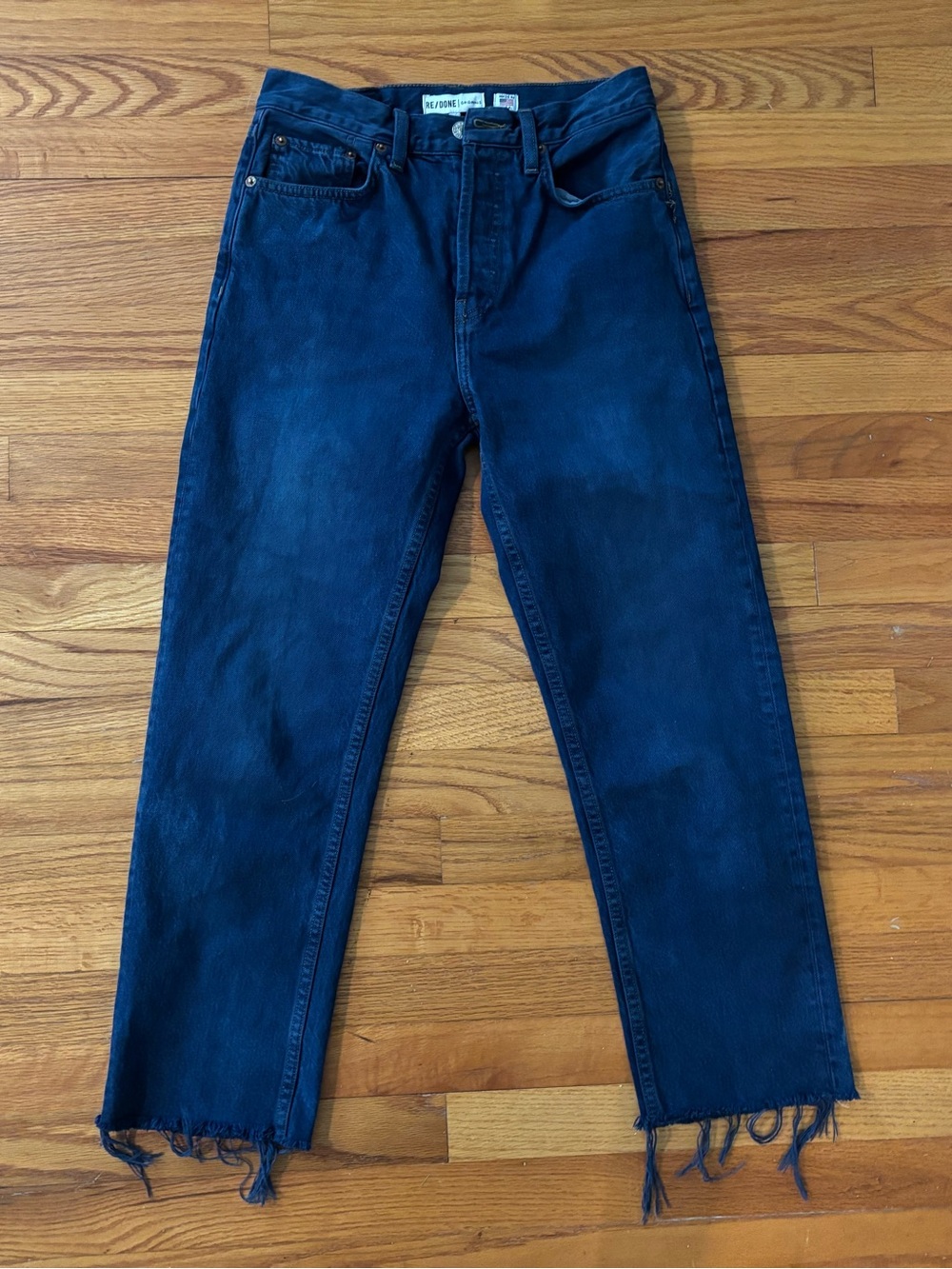 RE/DONE High Rise Stove Pipe Straight Leg Jeans Dark Wash Size 26 Inseam 26”